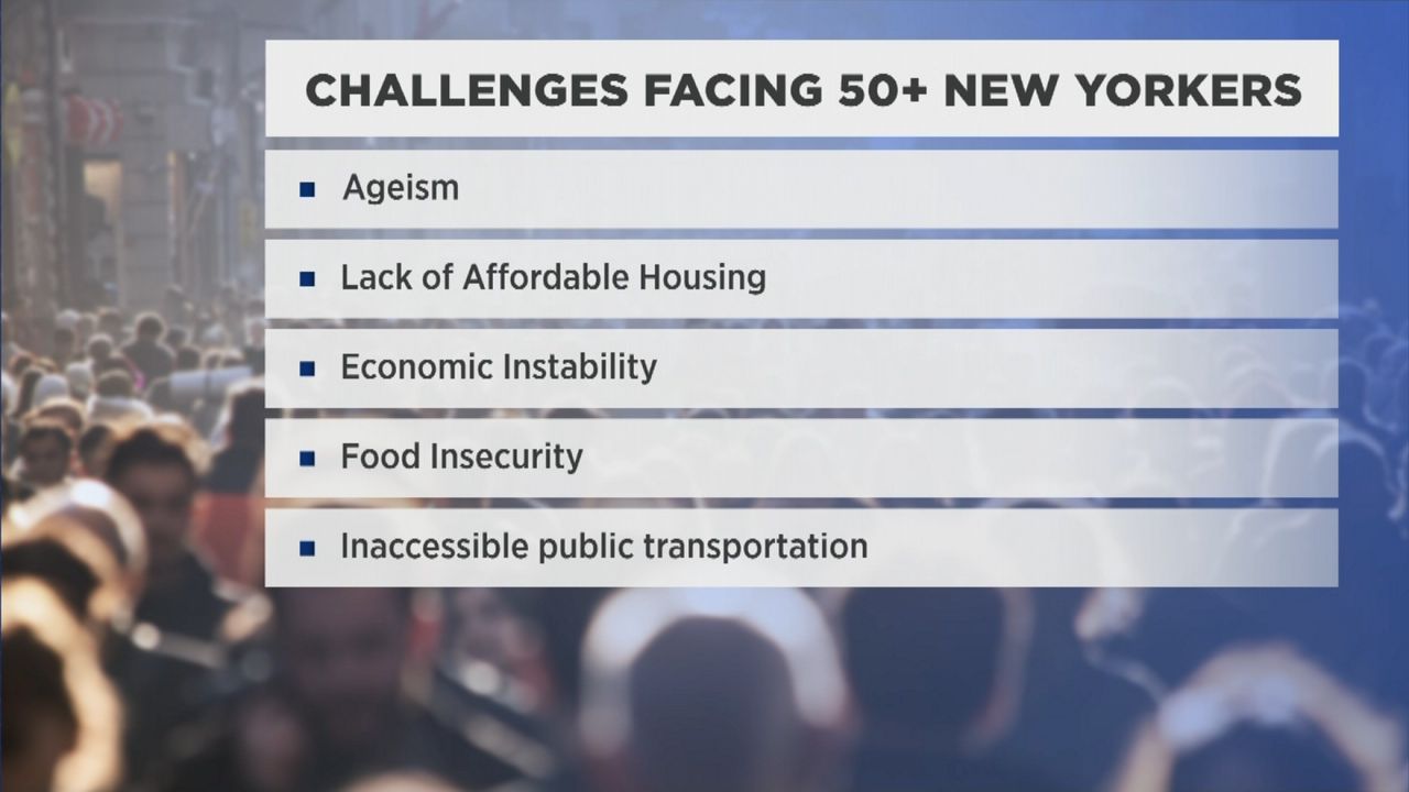 A list of the challenges facing elderly New Yorkers is pictured.